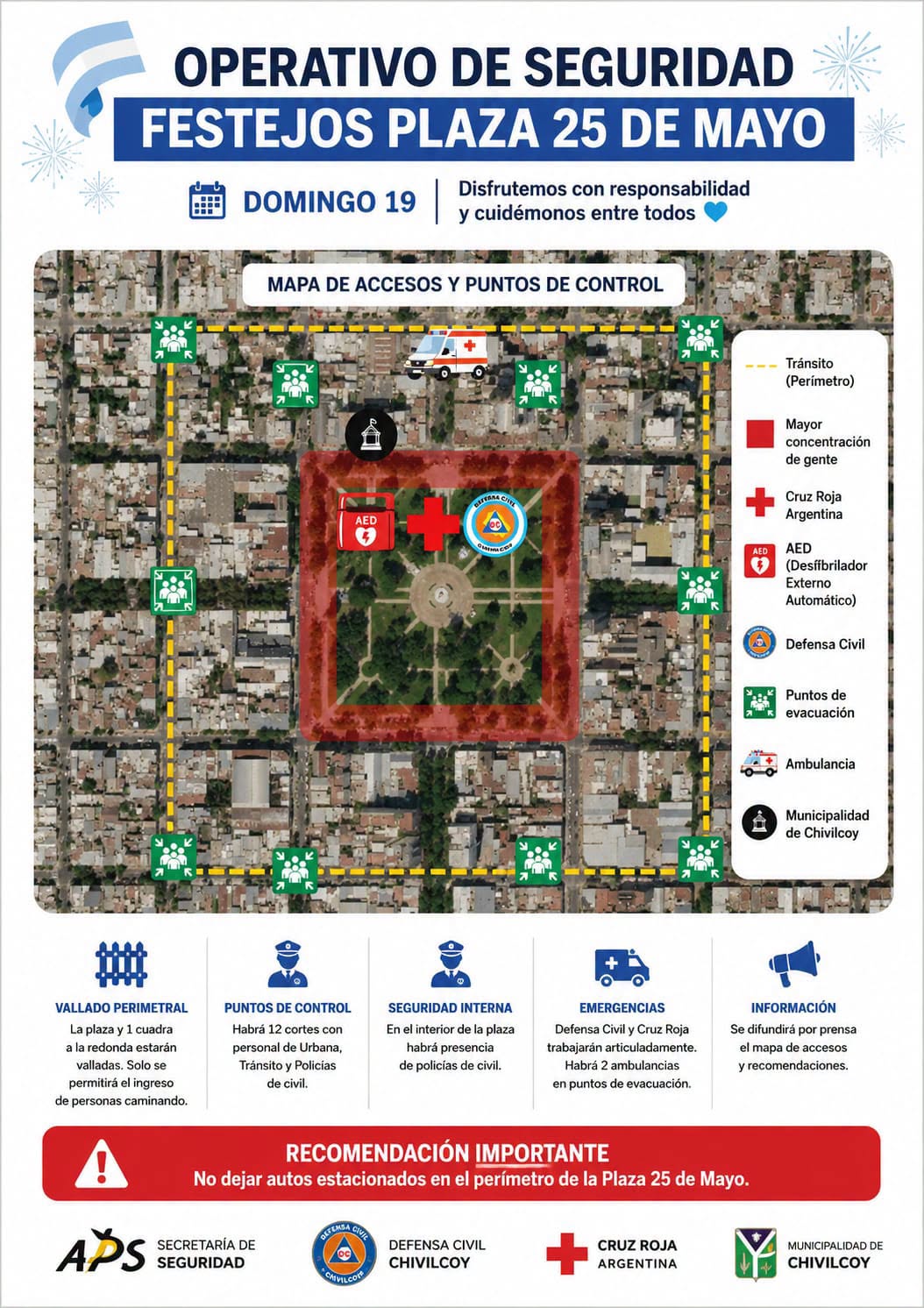 FESTEJOS MUNDIAL: ESTARÁ VALLADA LA PLAZA 25 DE MAYO Y NO PODRÁN INGRESAR AUTOS NI MOTOS